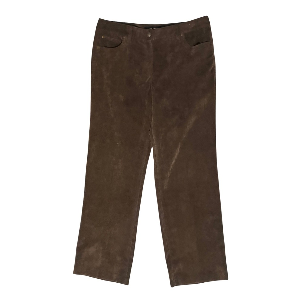 Larry Levine Corduroy Pants Women 12 Brown Excellent Straight Leg Mid Rise